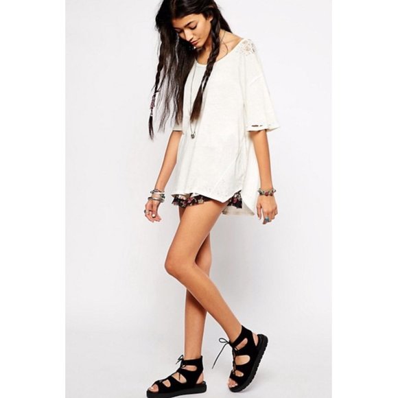 Free People After Party Cold Shoulder Linen Tee - Picture 2 of 11